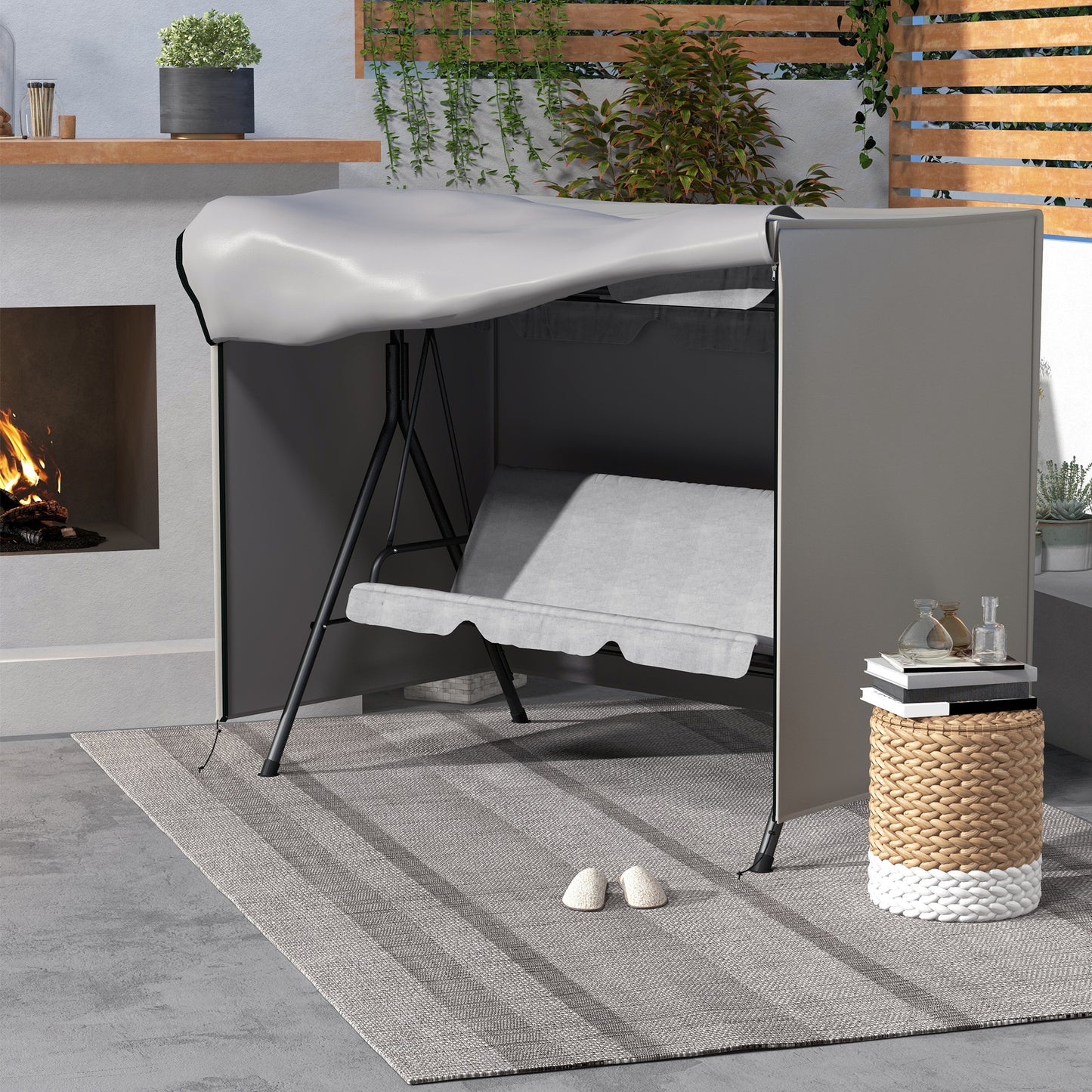 Outsunny Funda Balancín Jardín Con 2 Cremalleras 205x124x164 Cm Gris Claro_1
