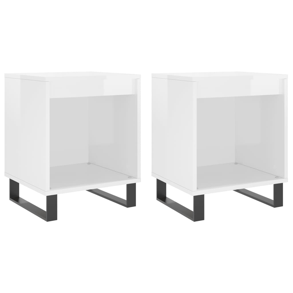 Mesitas Noche 2 Uds Madera Ingeniería Blanco Brillo 40x35x50 Cm_0