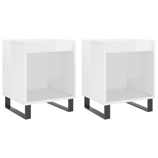 Mesitas Noche 2 Uds Madera Ingeniería Blanco Brillo 40x35x50 Cm_0