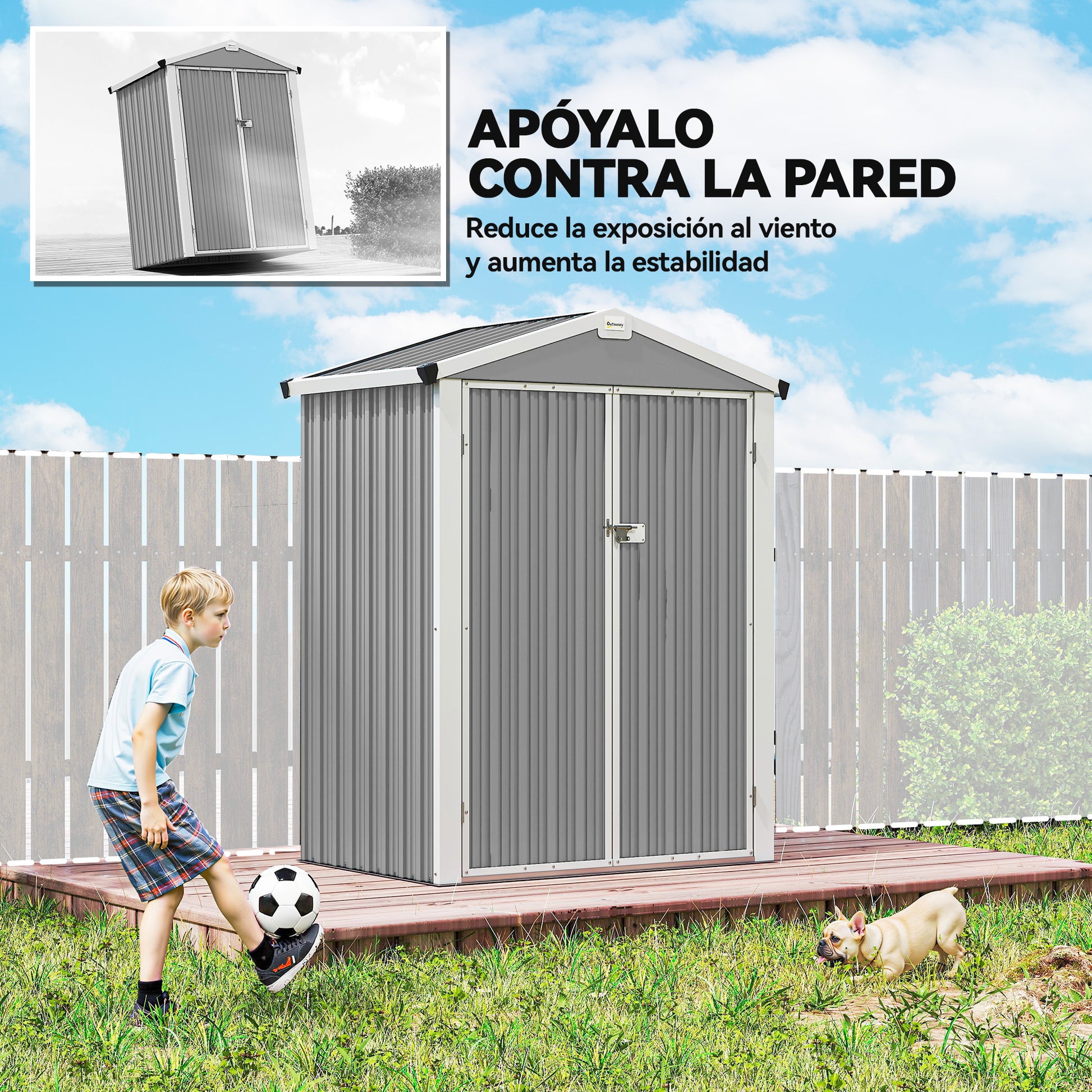 Outsunny Caseta De Jardín Exterior 1,1 M² 133x87x178 Cm Puertas Abatibles Gris_5