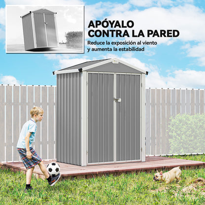Outsunny Caseta De Jardín Exterior 1,1 M² 133x87x178 Cm Puertas Abatibles Gris_5