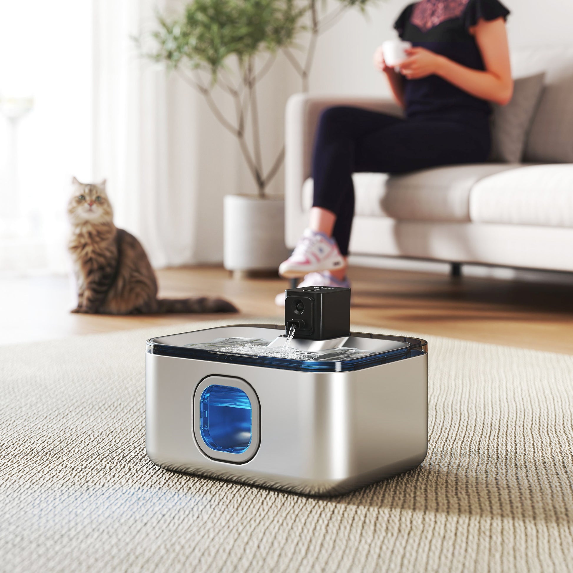 Pawhut Fuente Para Gatos De Acero Inoxidable 5l Súper Silencioso Con Luz Led_1