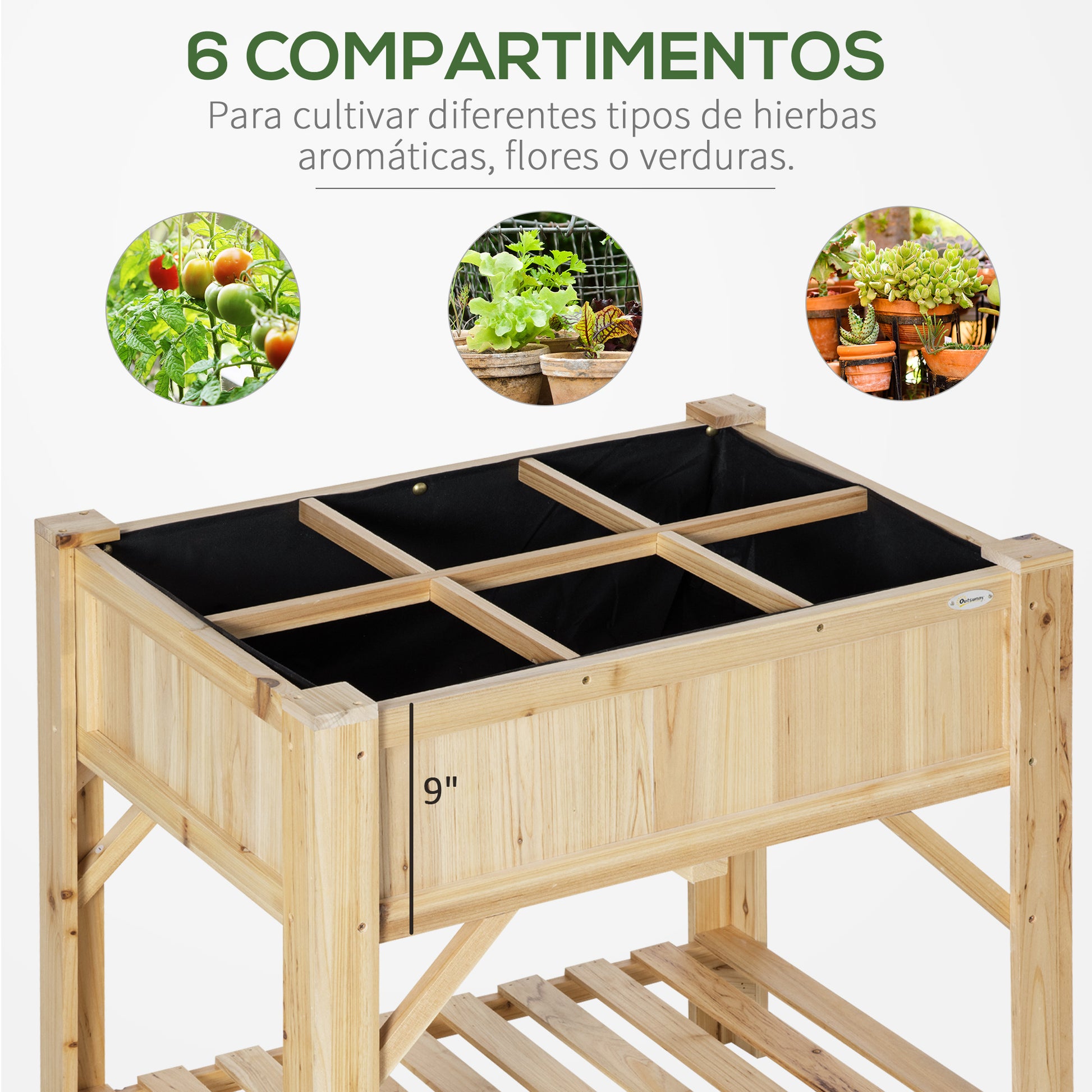 Outsunny Huerto Urbano De Madera Jardín 6 Compartimentos Estante 78,5x58x81 Cm_3