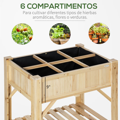 Outsunny Huerto Urbano De Madera Jardín 6 Compartimentos Estante 78,5x58x81 Cm_3