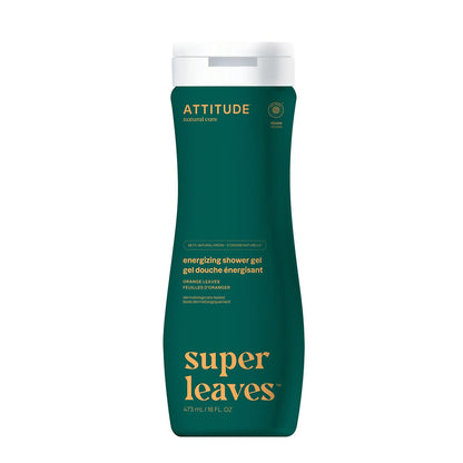 Gel de ducha energizante Super Leaves - Hojas de naranja, Attitude, 473 ml
