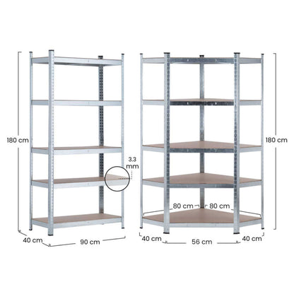 Pack 2 Estanterías Modulares Y 1 Estantería Esquinera 5 Baldas Ajustables O91_5