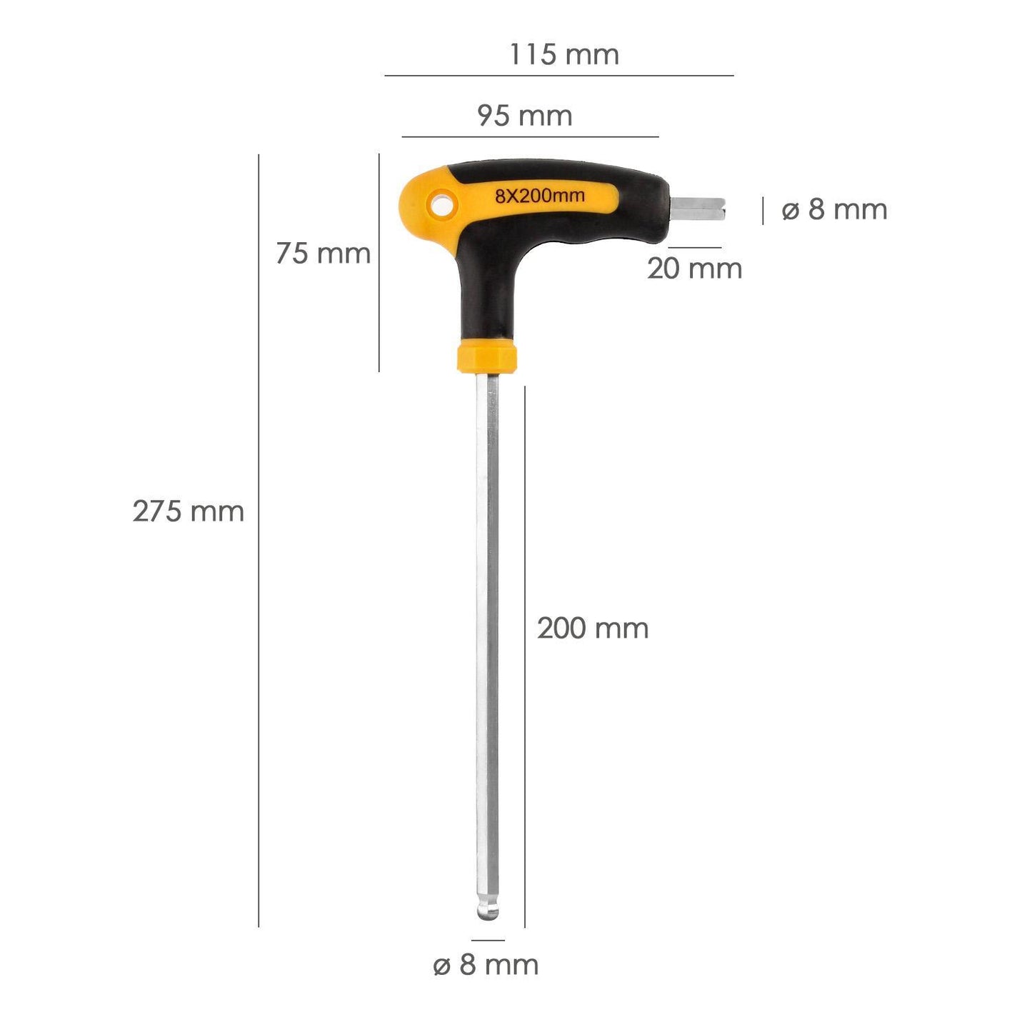 Llave Allen Con Bola Mango Bimaterial Soft Touch Forma T 8,0 Mm. Acero Cromo Vanadio, Destornillador Allen, Llave Hexagonal_1