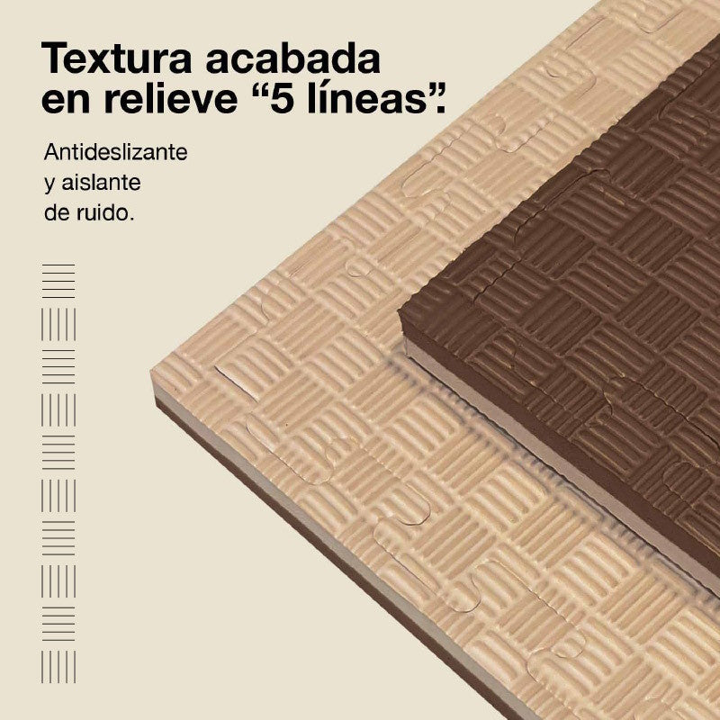 Jowy Tatami Puzzle 2cm 100x100cm, Pack 4 Unidades – Superficie 5 Líneas Marrón/beige_3