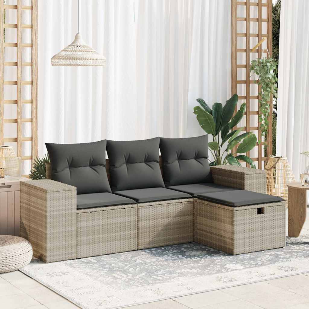 Set De Sofás De Jardín 4 Pzas Y Cojines Ratán Sintético Gris / Vetonek_5