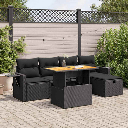 Set Sofás Jardín Y Cojines 6 Pzas Ratán Sintético Acacia Negro / Vetonek_3