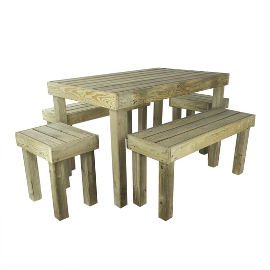 Conjunto De Jardín  Korudeck De Madera  Con Mesa Y Bancos Vidahuerto._0