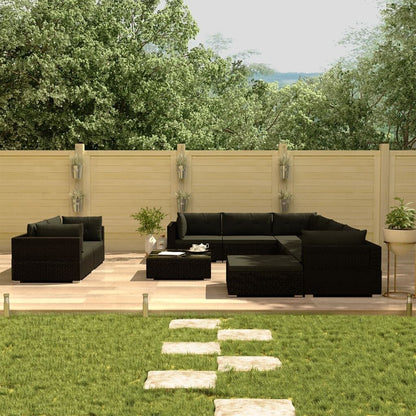 Vidaxl Set Muebles De Jardín 10 Piezas Y Cojines Ratán Sintético Negro_1