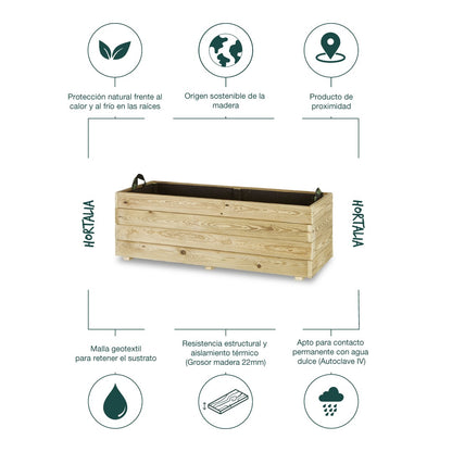Jardinera Rectangular De Madera Tratada 110x45x40 Cm Ghio Hortalia_3