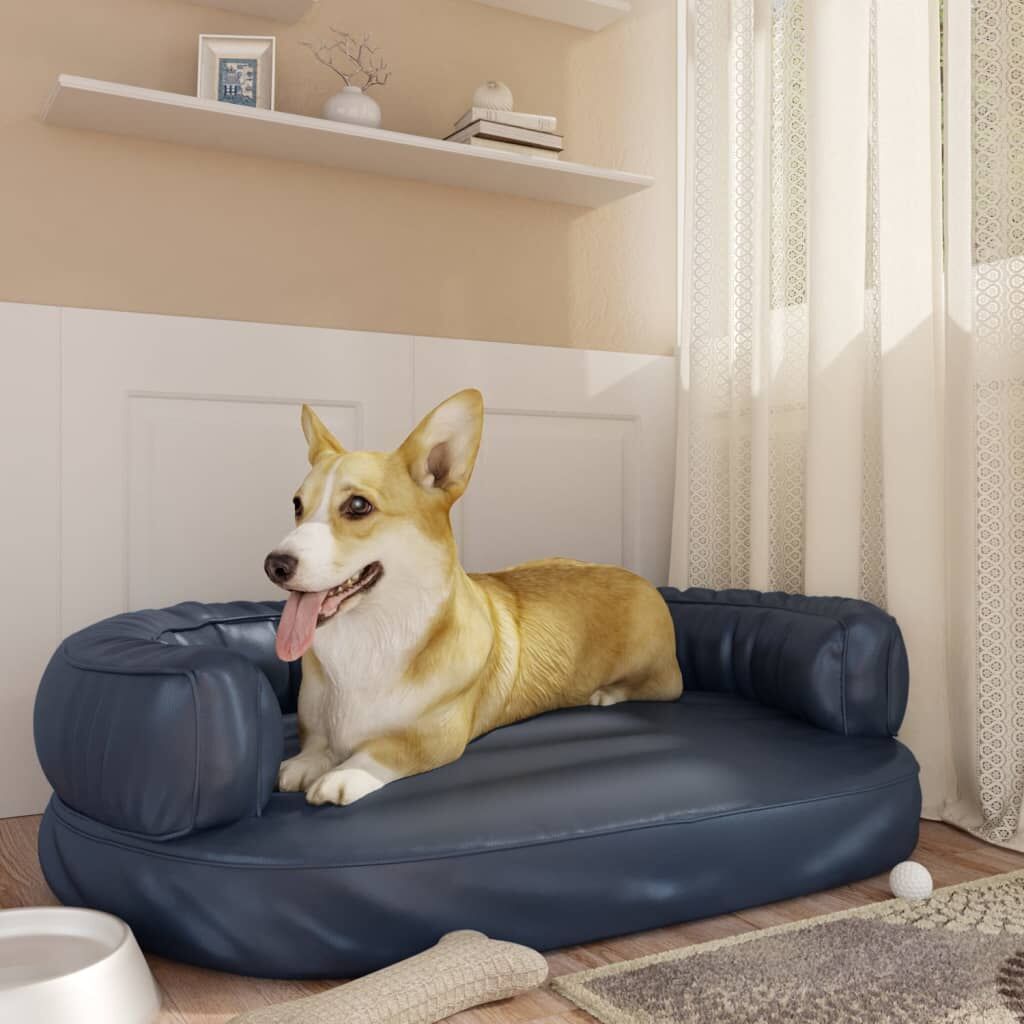 Vidaxl Cama Para Perros De Espuma Cuero Sintético Azul Oscuro 88x65 Cm_1