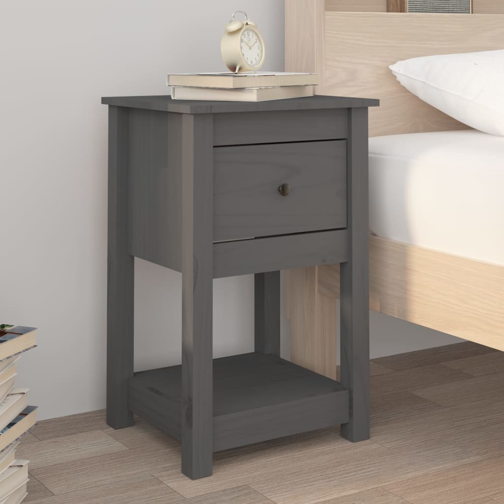 Mesitas De Noche 2 Uds Madera Maciza De Pino Gris 40x35x61,5 Cm_2
