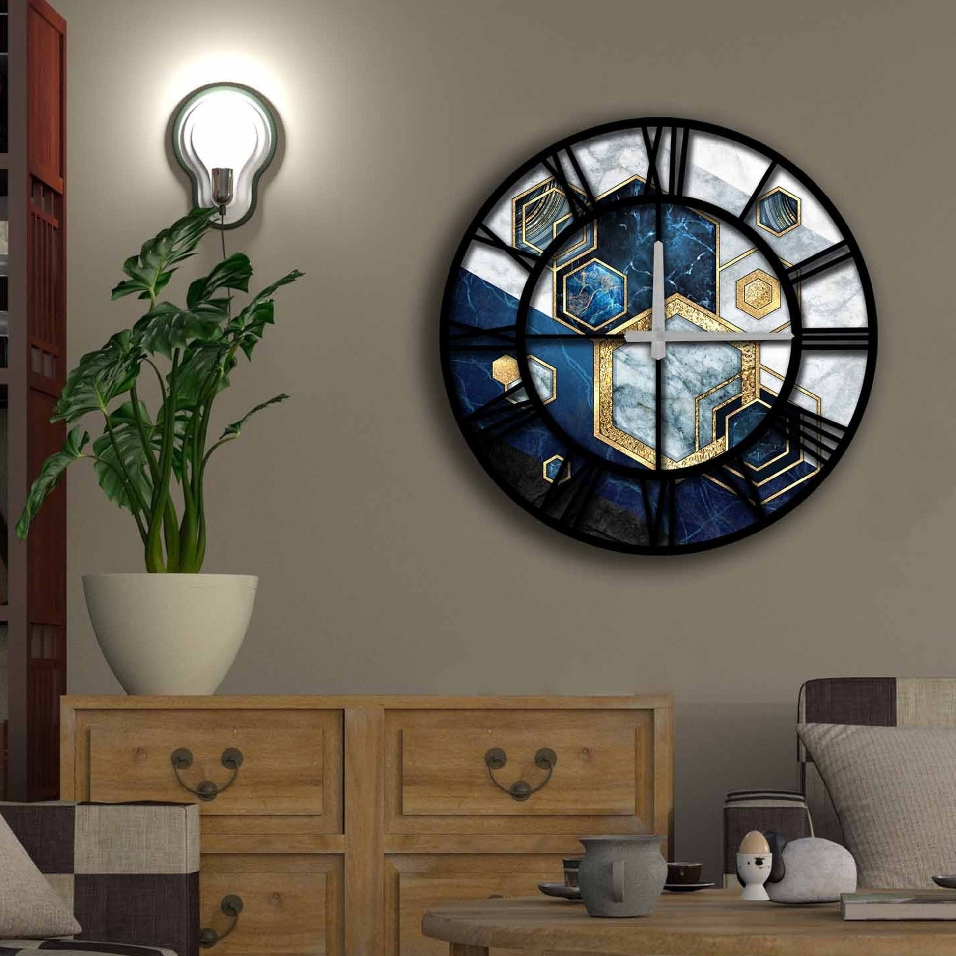 Reloj Mdf Dorado Y Azul_1
