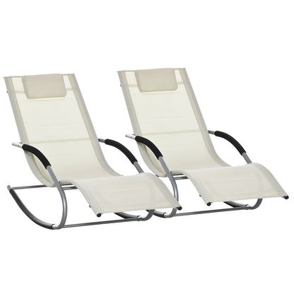 Outsunny Conjunto De 2 Mecedoras Para Jardín Con Reposacabezas 63x144x84cm Beige_0