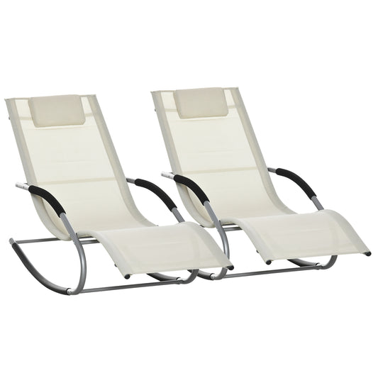 Outsunny Conjunto De 2 Mecedoras Para Jardín Con Reposacabezas 63x144x84cm Beige_0