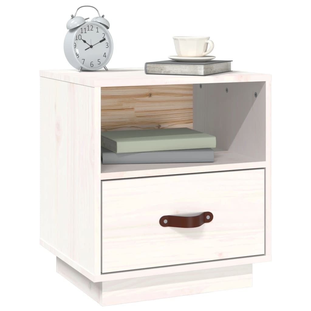 Mesitas De Noche 2 Uds Madera Maciza Pino Blanco 40x34x45 Cm_2