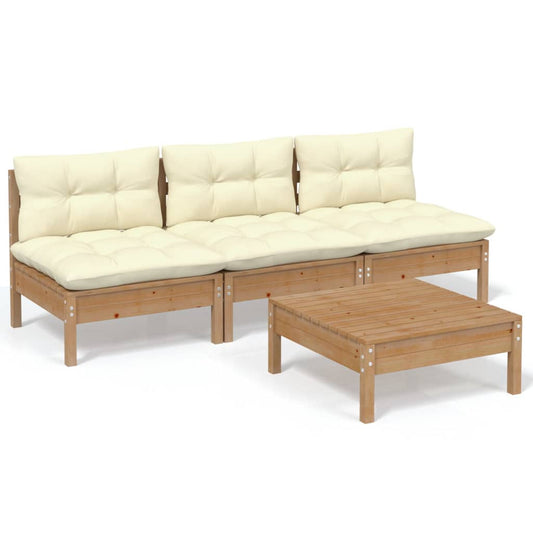 Vidaxl Muebles De Jardín 4 Piezas Cojines Madera De Pino Color Crema_0