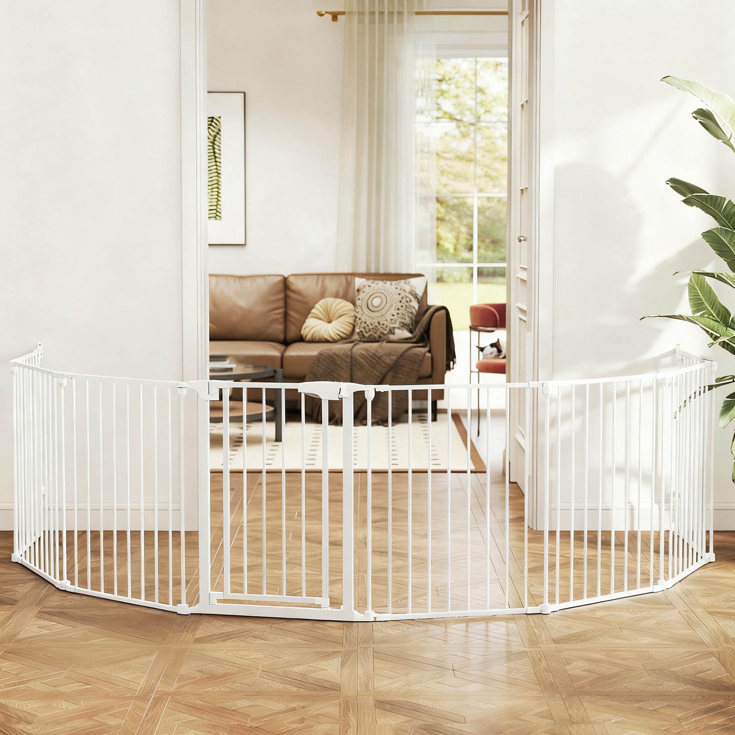 Pawhut Barrera Para Perros Plegable Puerta Con Cierre Doble Blanco_1