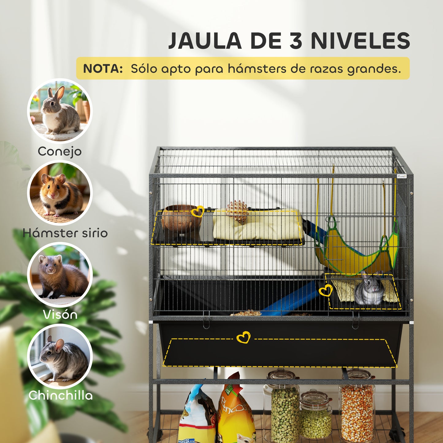 Pawhut Jaula Para Animales Pequeños De 3 Niveles 88x48x102 Cm Gris Oscuro_3