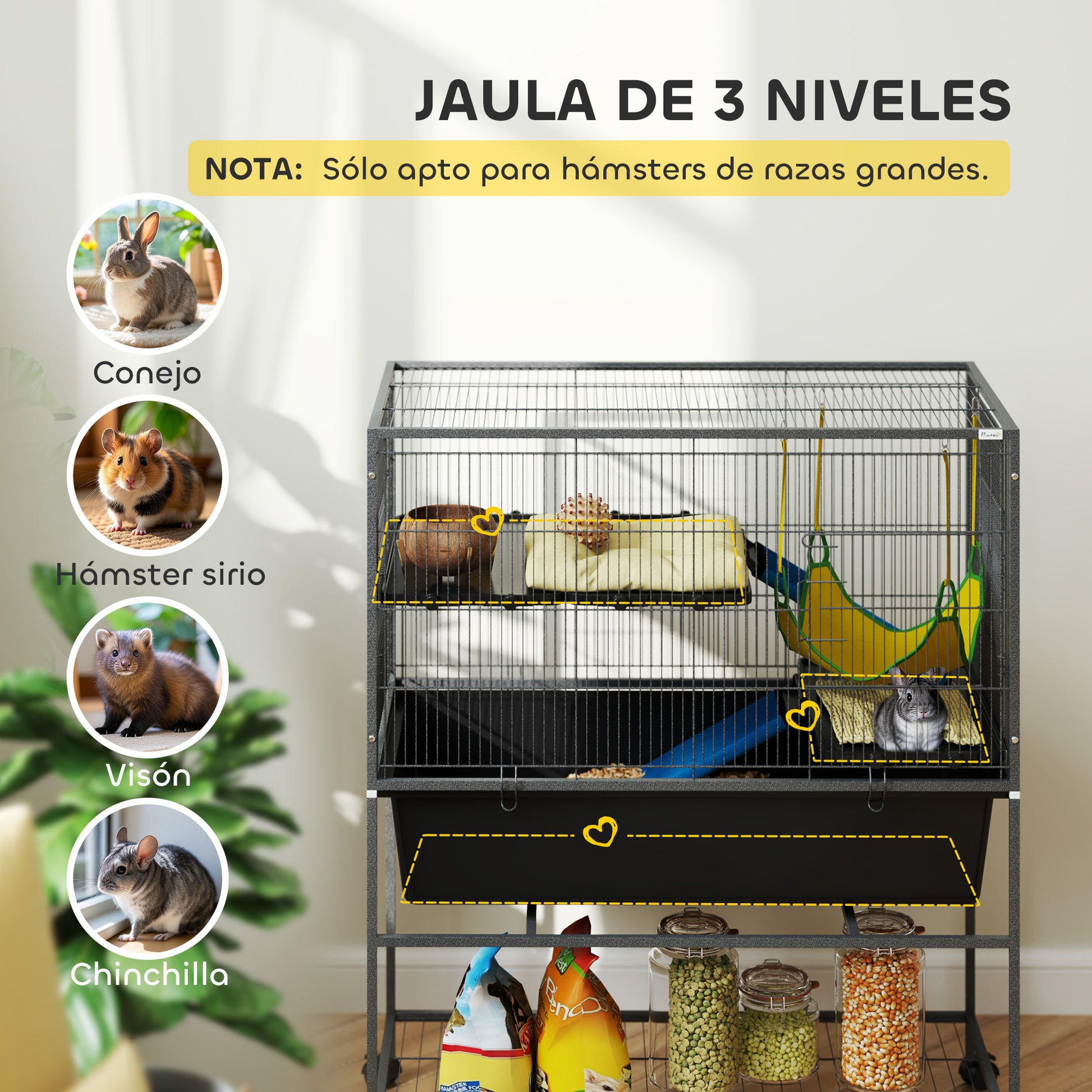 Pawhut Jaula Para Animales Pequeños De 3 Niveles 88x48x102 Cm Gris Oscuro_3