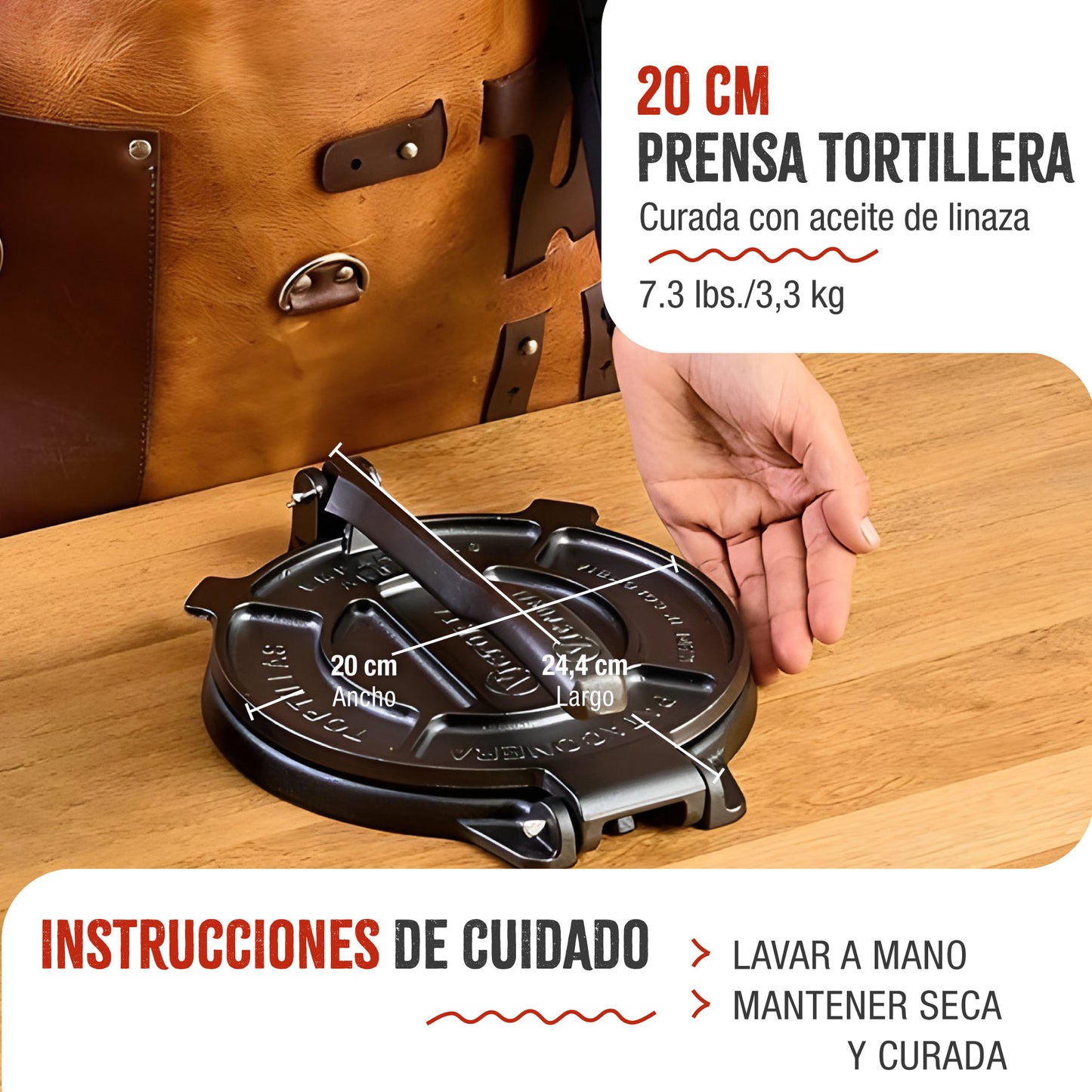Victoria Prensa Tortillera Para Tortillas Mexicanas Hierro Fundido Hd Curado 20cm, Pataconera Colombiana, 34214, Negro_3