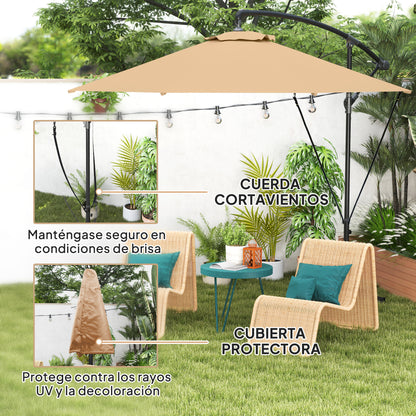 Outsunny Parasol Excéntrico Ø 290 Cm Con Base Cruzada Manivela Anti-uv 50+ Caqui_3