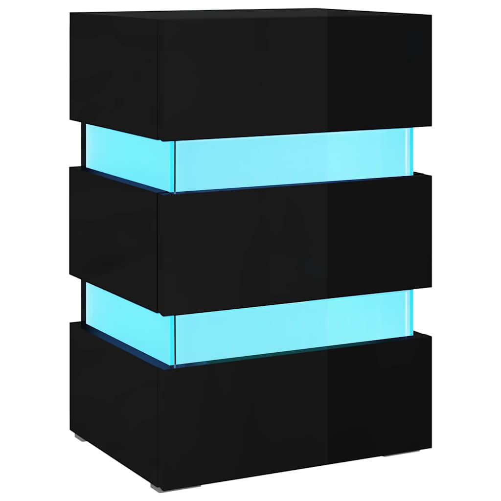 Mesita De Noche Led Madera Ingeniería Negro Brillo 45x35x67 Cm_0