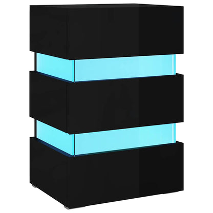 Mesita De Noche Led Madera Ingeniería Negro Brillo 45x35x67 Cm_0