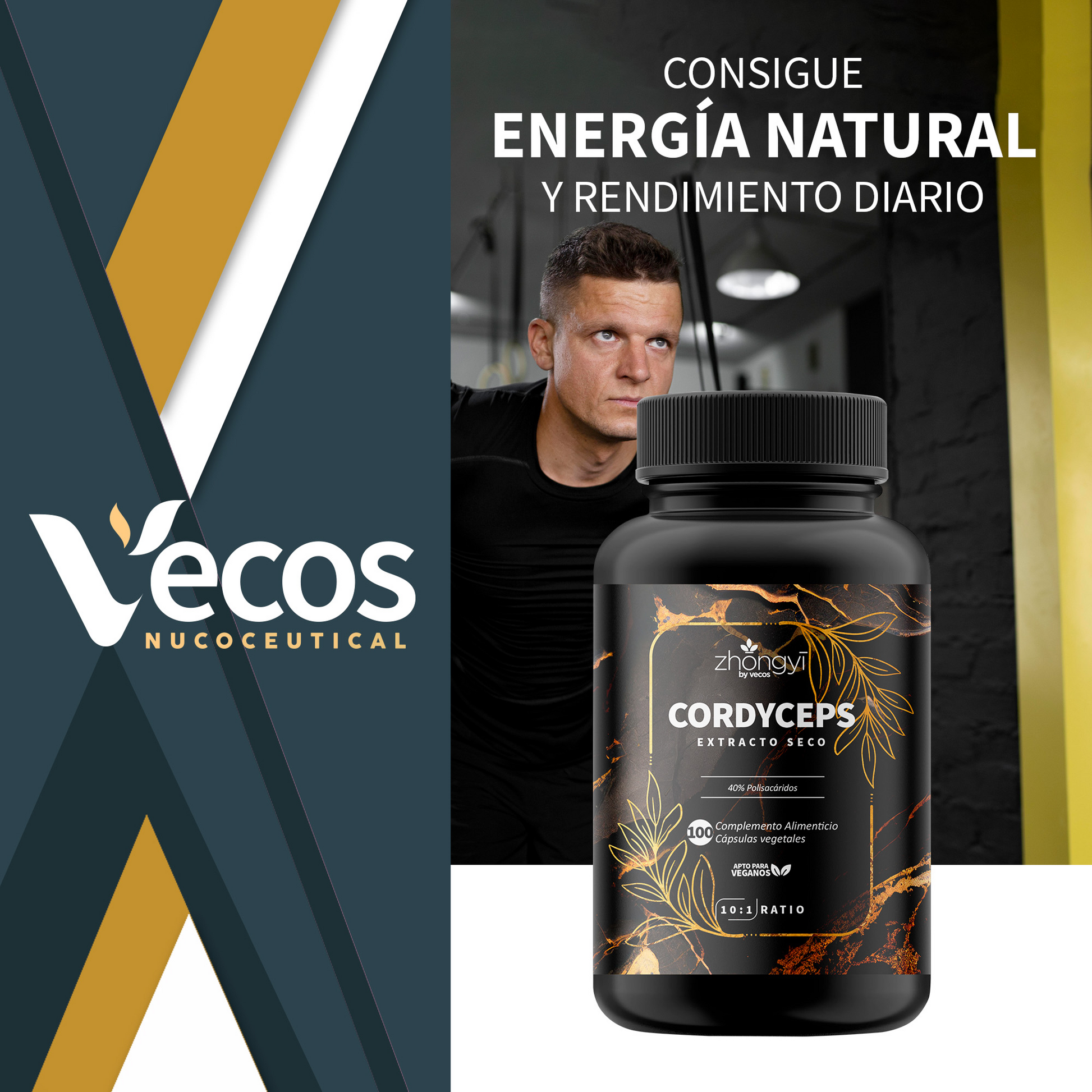Cordyceps Sinensis 10:1 Vecos 100 Cápsulas | Resistencia Y Rendimiento | 40% Polisacáridos_1