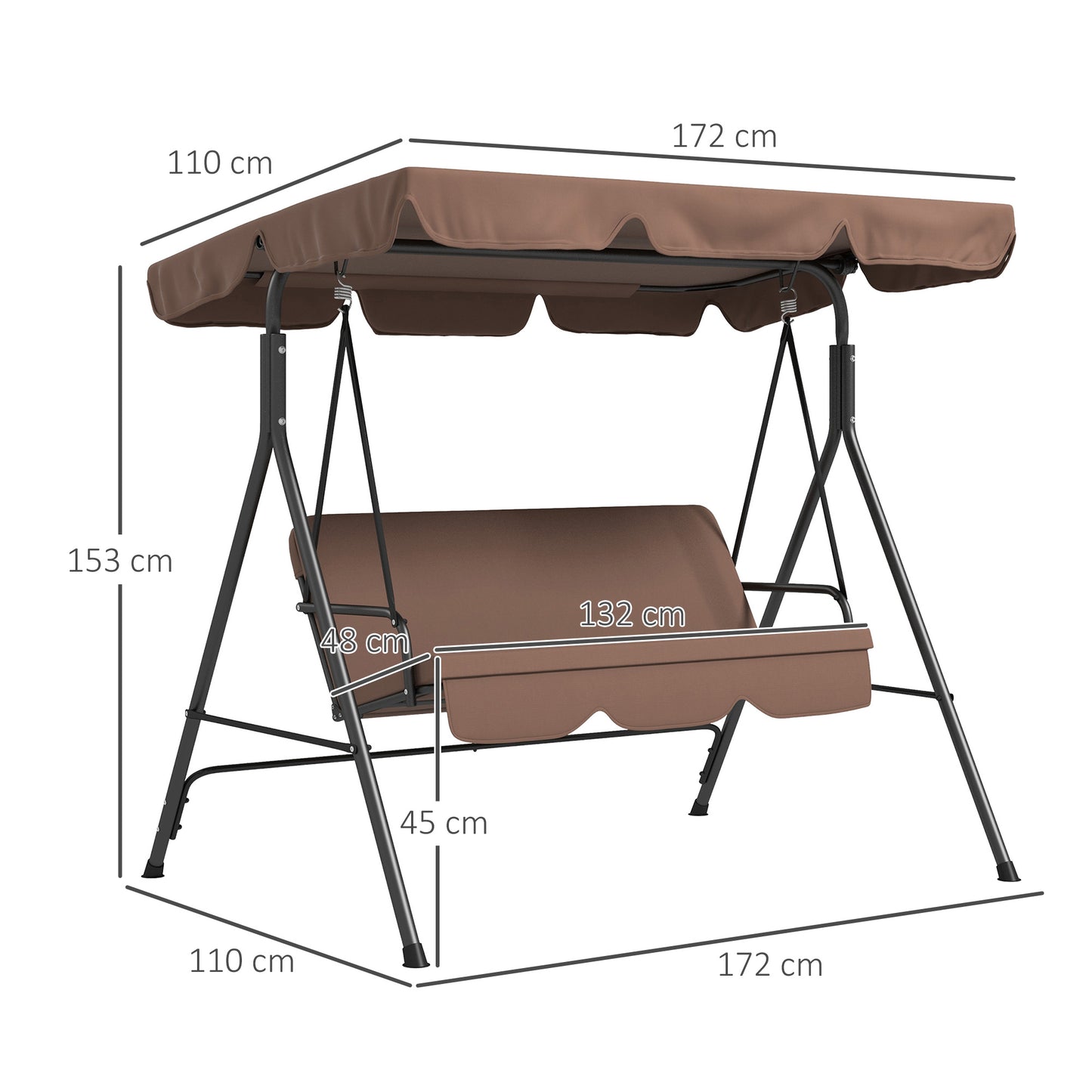 Outsunny Columpio De Jardín De 3 Plazas Con Techo Ajustable 172x110x153cm Marrón_2