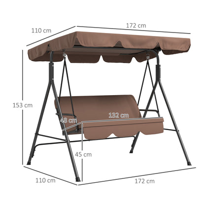 Outsunny Columpio De Jardín De 3 Plazas Con Techo Ajustable 172x110x153cm Marrón_2