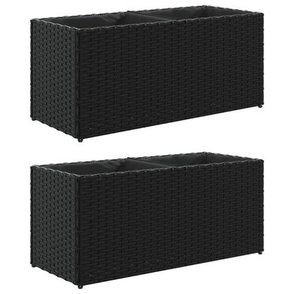 Jardineras Con 2 Maceteros 2 Uds Ratán Pe Negro 72x30x32 Cm_0
