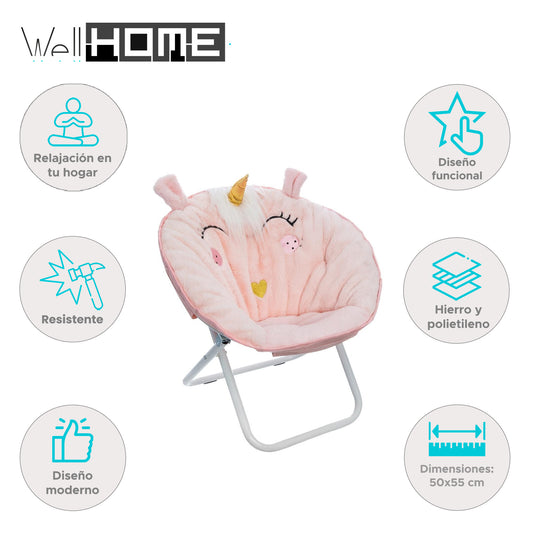 Well Home - Sillón Plegable Unicornio, Tela Rosa_1