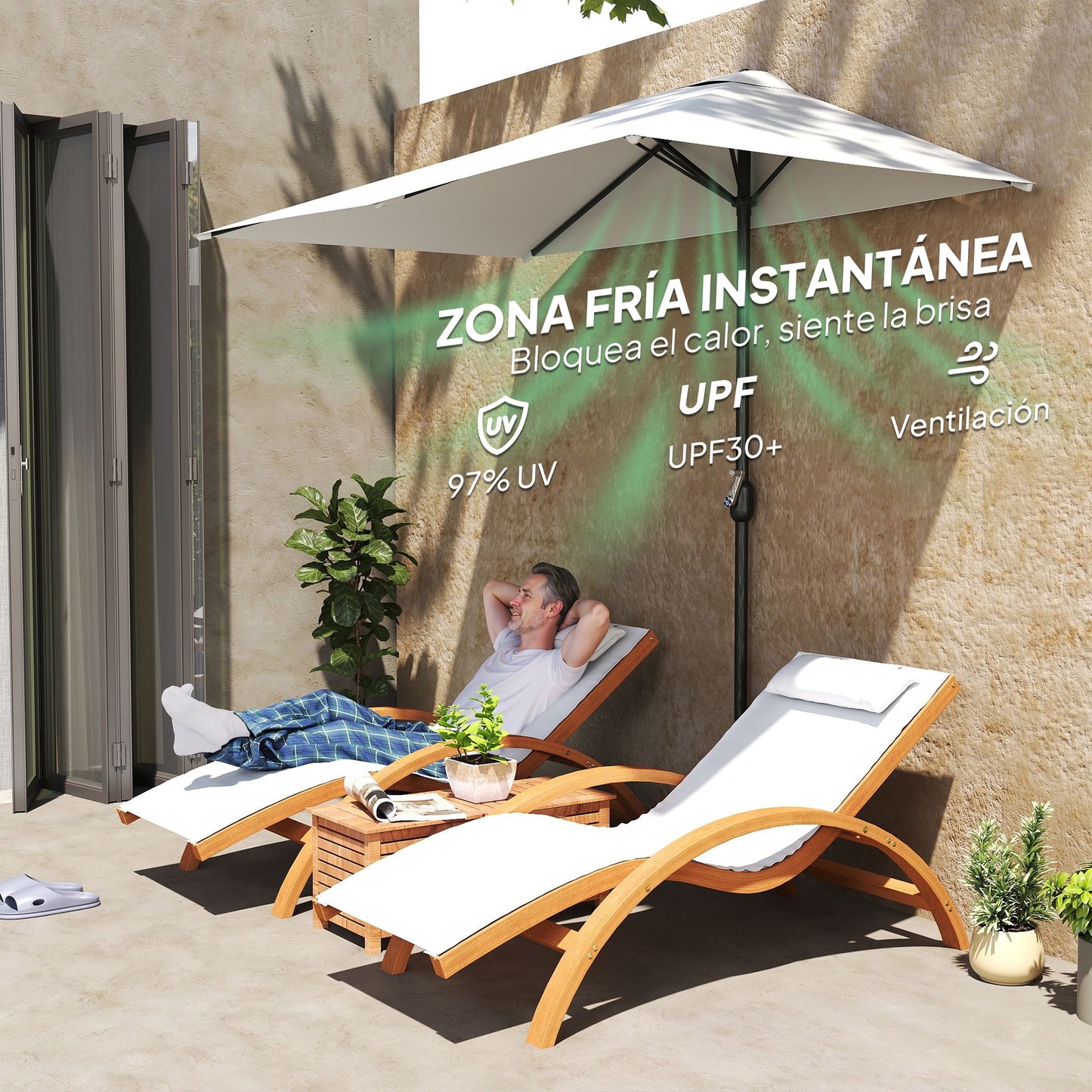 Outsunny Media Sombrilla 230x130x245 Cm Parasol De Pared Con Manivela Crema_4