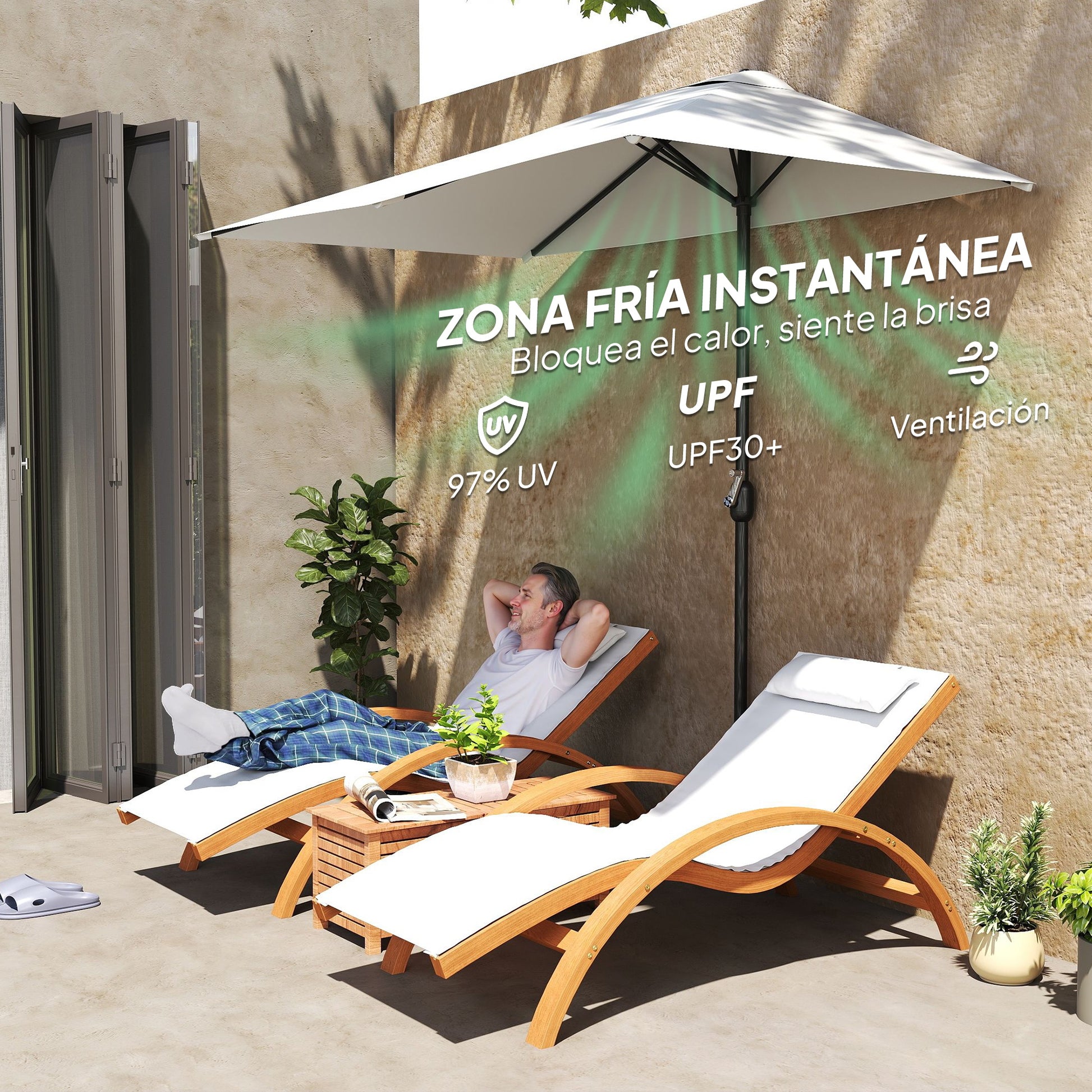 Outsunny Media Sombrilla 230x130x245 Cm Parasol De Pared Con Manivela Crema_4