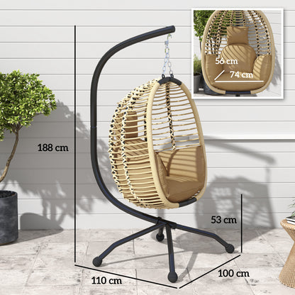 Outsunny Silla Colgante Huevo Con Soporte Cesta Plegable Cojín Beige_2