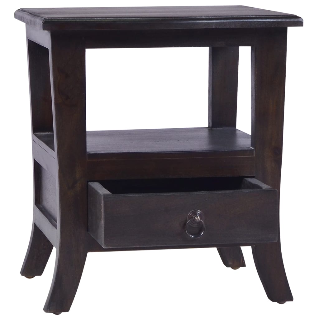 Mesita De Noche Madera Maciza De Caoba Negro Claro 40x40x45 Cm_1