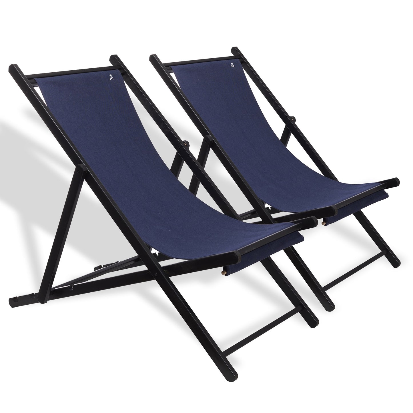 Set De 2 Hamacas Plegables De Madera De Haya, Azul Oscuro, Wengué, Sin Brazos - Scalpers_4