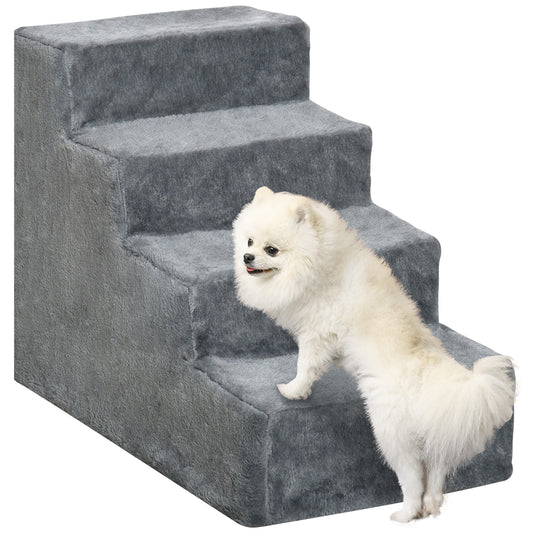 Pawhut Escalera Para Mascotas De 4 Peldaños Con Funda Extraíble 60x35x44 Cm Gris_0