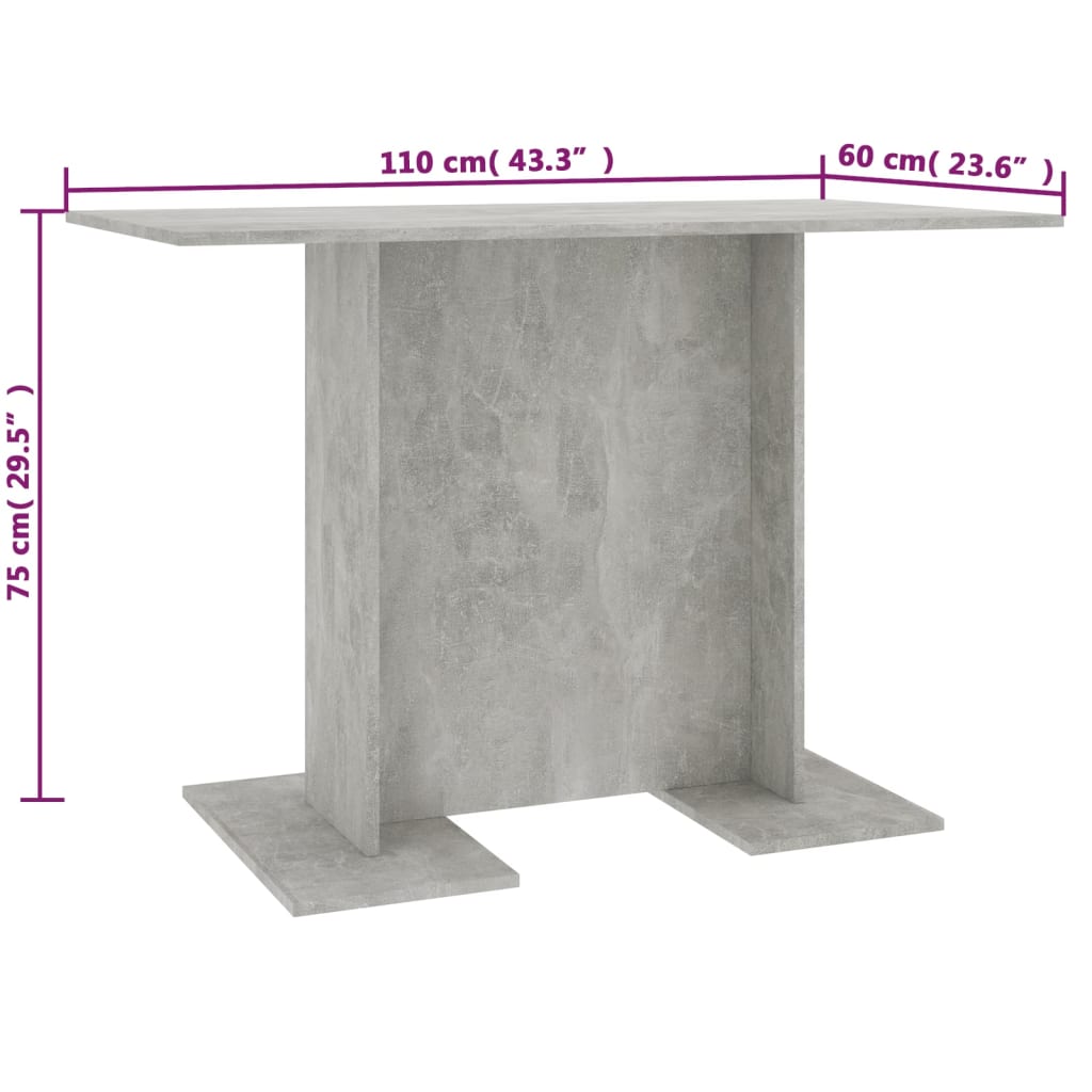 Mesa De Comedor De Madera Gris Hormigón 110x60x75 Cm_4