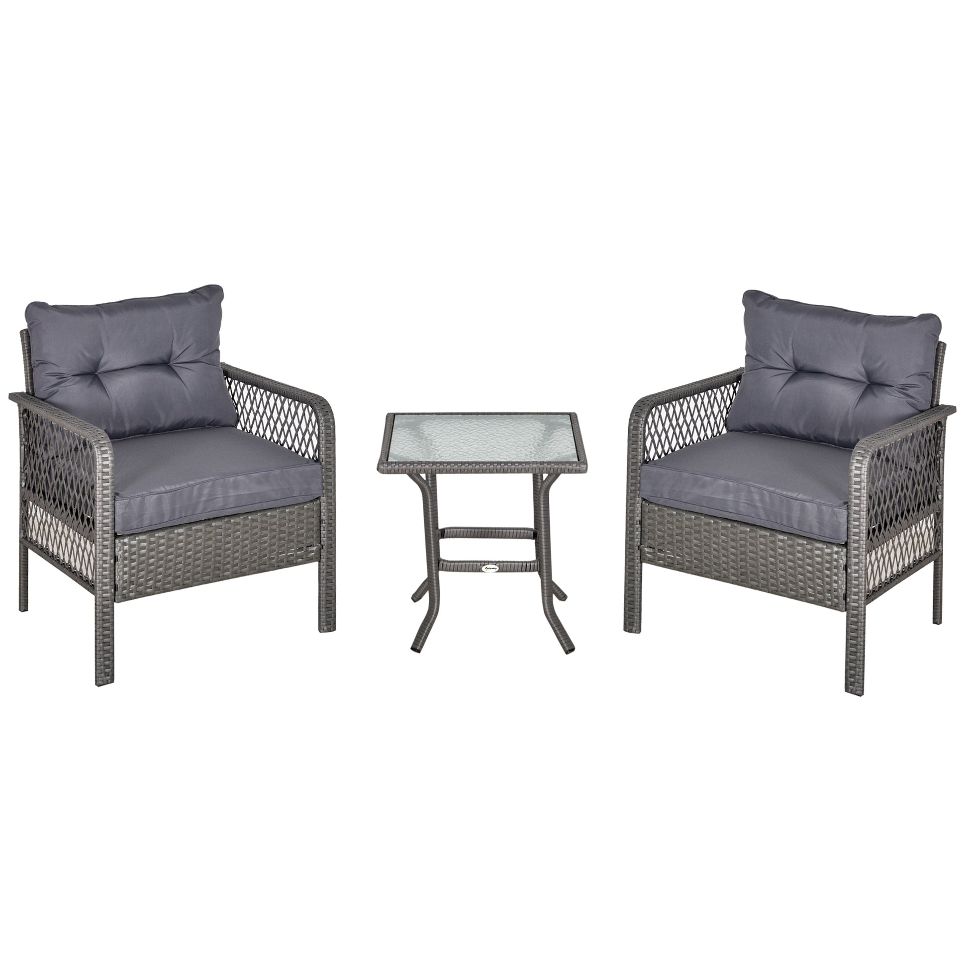 Outsunny Conjunto De Muebles De Ratán Jardín 2 Sillones Y Mesa De Vidrio Gris_0