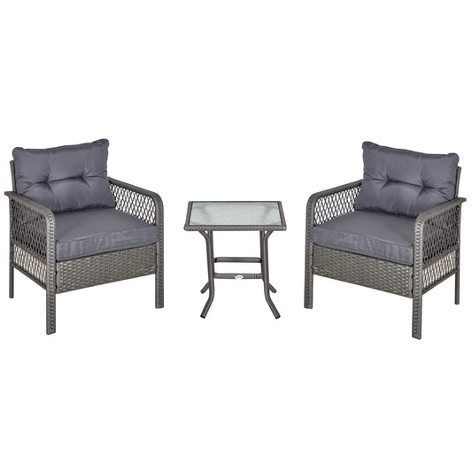 Outsunny Conjunto De Muebles De Ratán Jardín 2 Sillones Y Mesa De Vidrio Gris_0