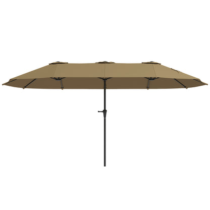 Outsunny Sombrilla Doble 4x2,2 M Con Manivela Manual Impermeable Café_0