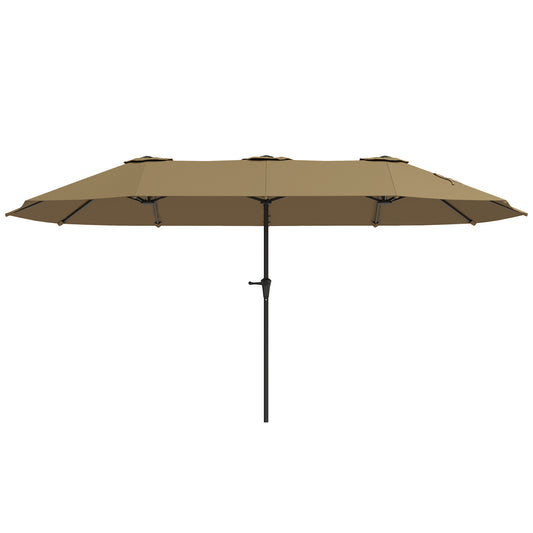 Outsunny Sombrilla Doble 4x2,2 M Con Manivela Manual Impermeable Café_0