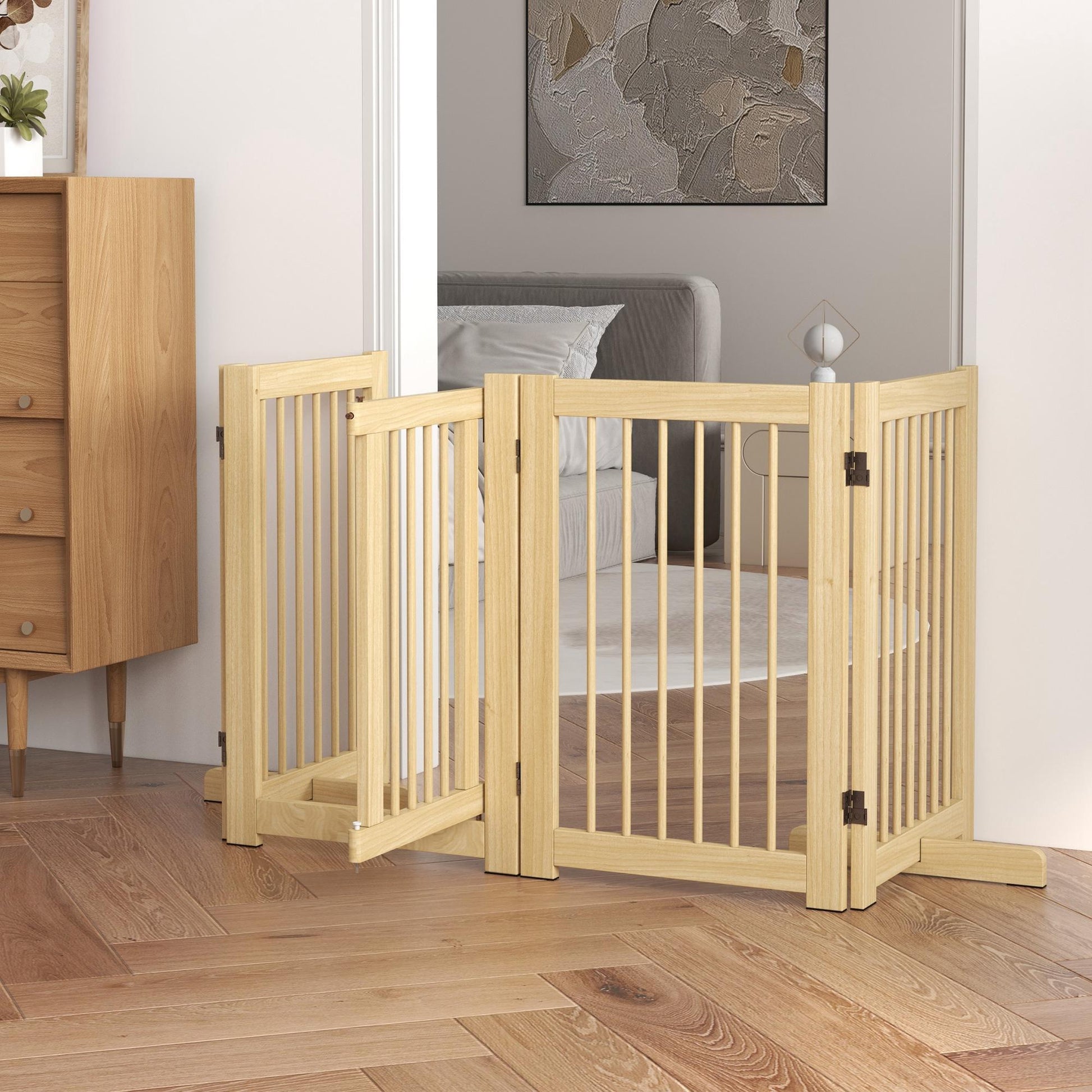 Pawhut Barrera De Seguridad Para Perros De Madera Plegable Con Soporte De Pie_1