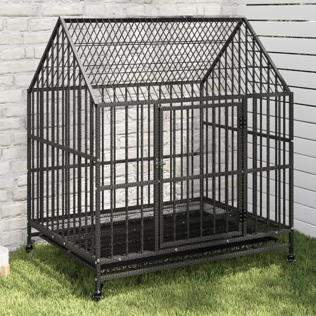 Vidaxl Jaula Para Perros Con Ruedas Acero Galvanizado Negro_1