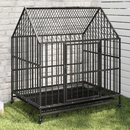 Vidaxl Jaula Para Perros Con Ruedas Acero Galvanizado Negro_1